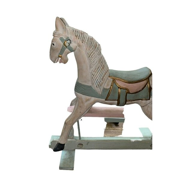 Antique Vintage Wooden Carved Carousel Rocking Horse Child Paint Decorated - Picture 5 of 9